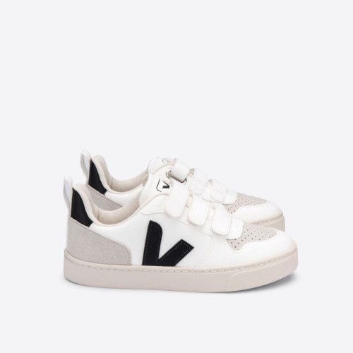 Veja V-10 Velcro CWL Kids Trainers White/Black UK 76998